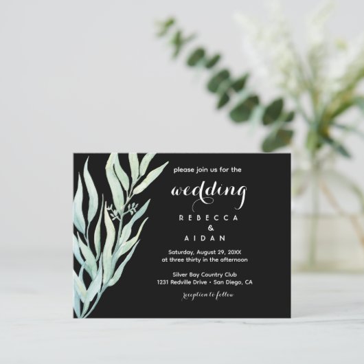 Faire-part de mariage botanique vert noir (Debout devant)