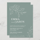 Faire-part de mariage botanique vert Sage (Devant / Derrière)