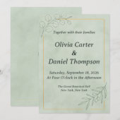 Faire-part de mariage botanique vert sauge (Devant / Derrière)