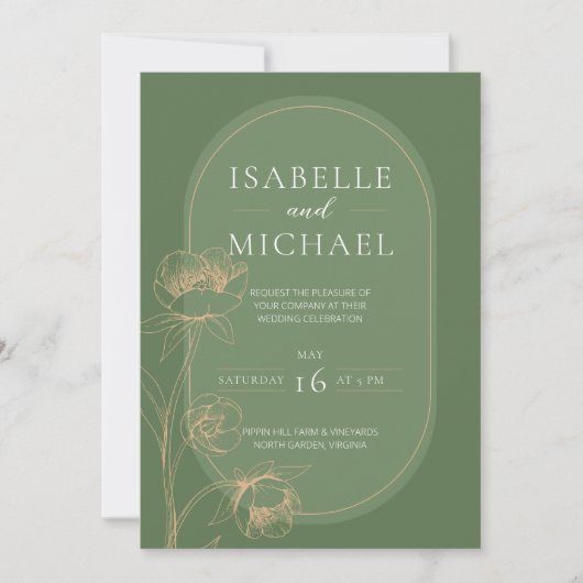 Faire-part de mariage botanique vert sauge minimal (Devant)