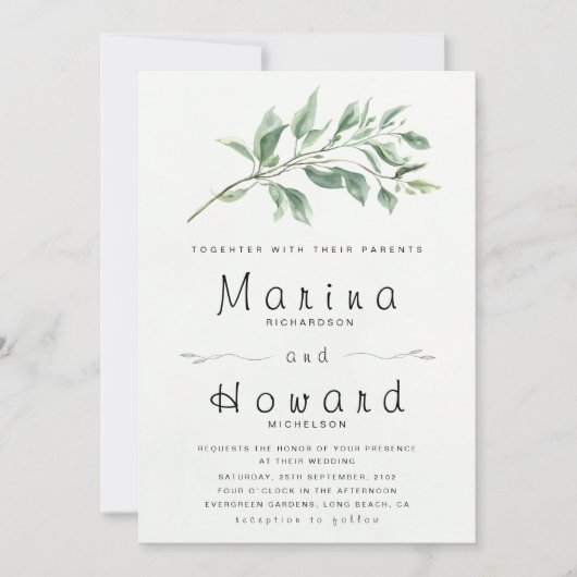 Faire-part de mariage botanique vert sauge modifia (Devant)