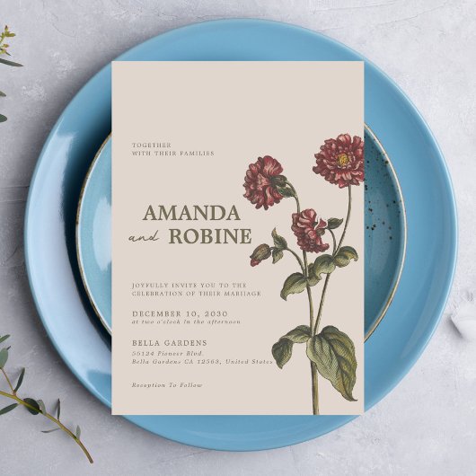 Faire-part de mariage botanique vintage