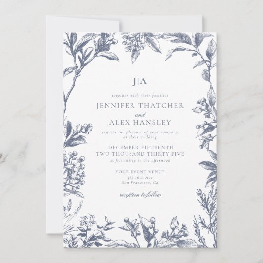 Faire-part de mariage botanique vintage (Devant)