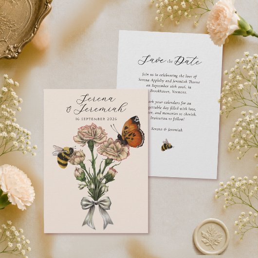Faire-part de mariage botanique vintage avec abeil
