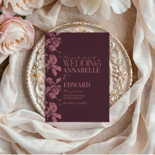 Faire-part de mariage botanique vintage bordeaux