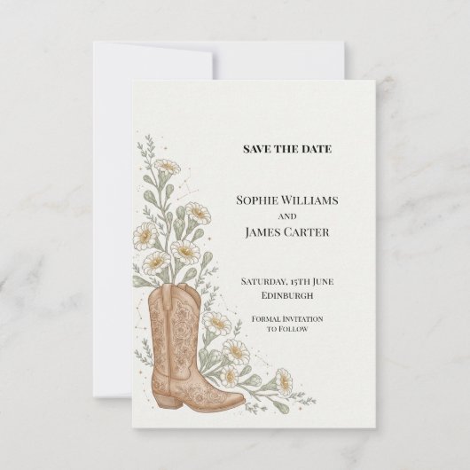 Faire-part de mariage bottes de cowboy Western (Devant)