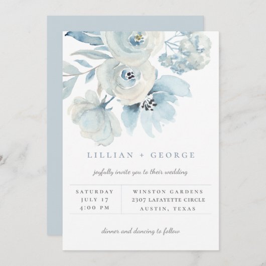 Faire-part de mariage Bouquet Floral Bleu Aérien (Devant / Derrière)