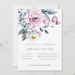 Faire-part de mariage Bouquet Floral Bleu Mauve Po