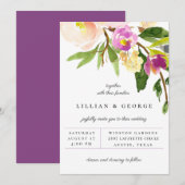 Faire-part de mariage Bouquet Floral Violet Cassis (Devant / Derrière)