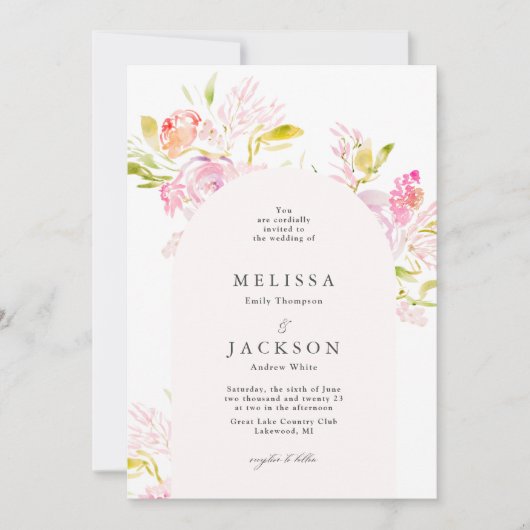 Faire-part de mariage Bouquet Rose aquarelle  (Devant)