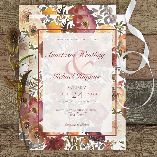 Faire-part de mariage Bouquets d'aquarelle d'autom