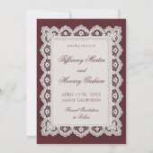 Faire-Part de Mariage Bourgogne Dentelle Argentée (Dos)