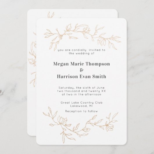 Faire-part de mariage Branches d'or (Devant / Derrière)