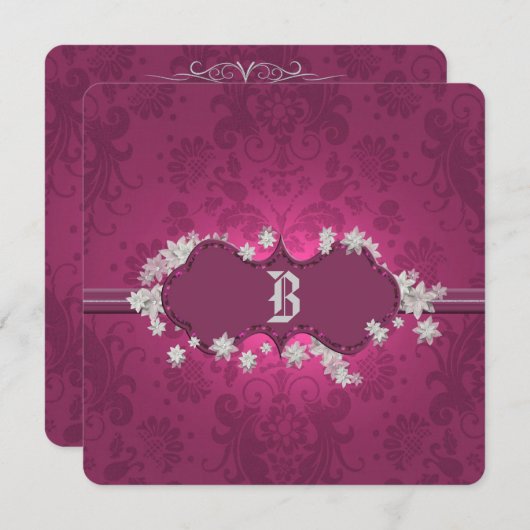 Faire-part de mariage Brocade Bourgogne (Devant / Derrière)