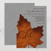 Faire-part de mariage brodé de lin orange (Devant / Derrière)