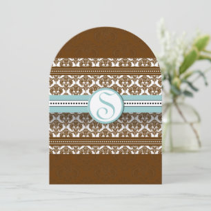 Faire-part de mariage Brown Damask Aqua Blue Trim