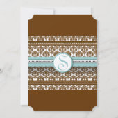 Faire-part de mariage Brown Damask Aqua Blue Trim (Dos)