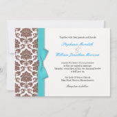 Faire-part de mariage Brown Damask Aqua Bow (Devant)