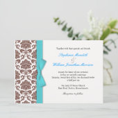 Faire-part de mariage Brown Damask Aqua Bow (Debout devant)