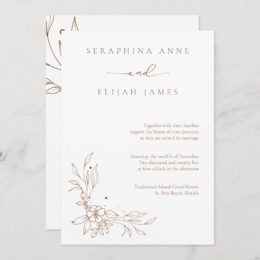 Faire-part de mariage Brown élégant (Devant / Derrière)