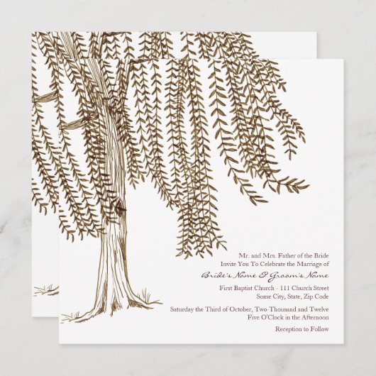 Faire-part de mariage Brown et blanc du Willow Tre (Devant / Derrière)