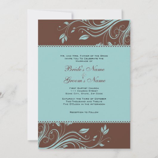 Faire-part de mariage Brown et Turquoise de la flo (Devant)