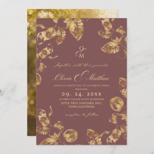 Faire-part de mariage Brown Rose Automne (Devant / Derrière)