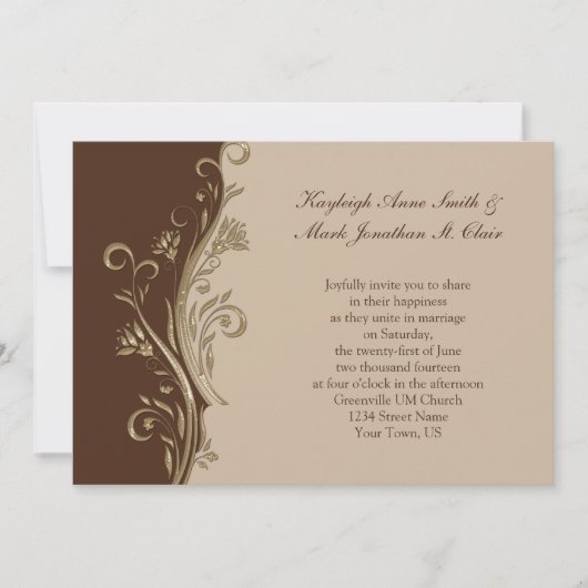 Faire-part de mariage Brown Vintage Tan Gold (Devant)