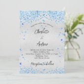 Faire-part de mariage budgétaire Coeurs bleus arge (Debout devant)