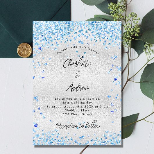 Faire-part de mariage budgétaire Coeurs bleus arge