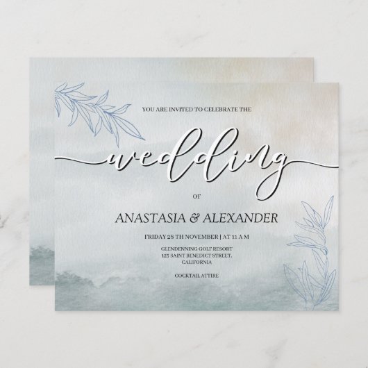 Faire-part de mariage budgétaire. Feuille de papie (Devant / Derrière)