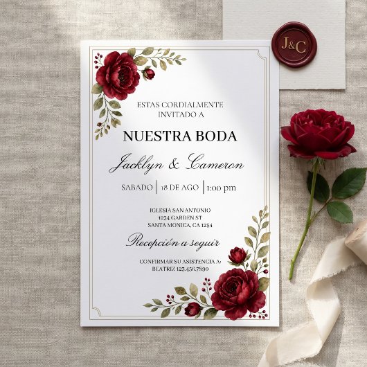 Faire-part de mariage Burgundy Bloom