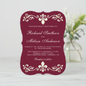 Faire-part de mariage Burgundy Fleur De Lis Flouri (Debout devant)