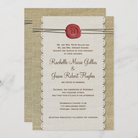 Faire-part de mariage Burlap (Devant / Derrière)