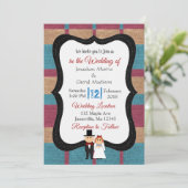 Faire-part de mariage Burlap bleu et marron (Debout devant)