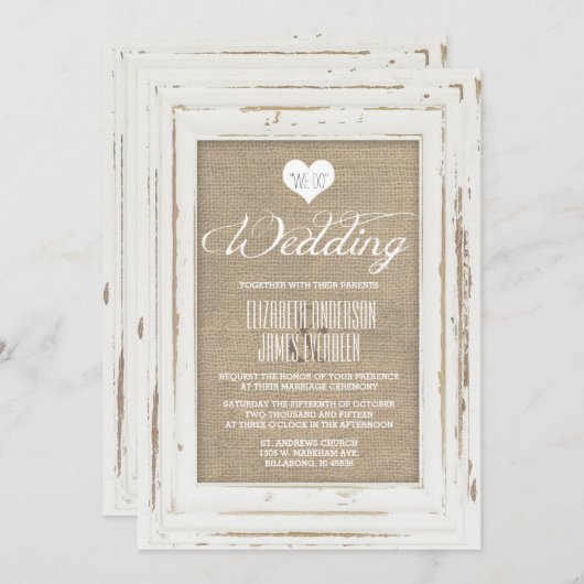 Faire-part de mariage Burlap de cadre rustique bla (Devant / Derrière)