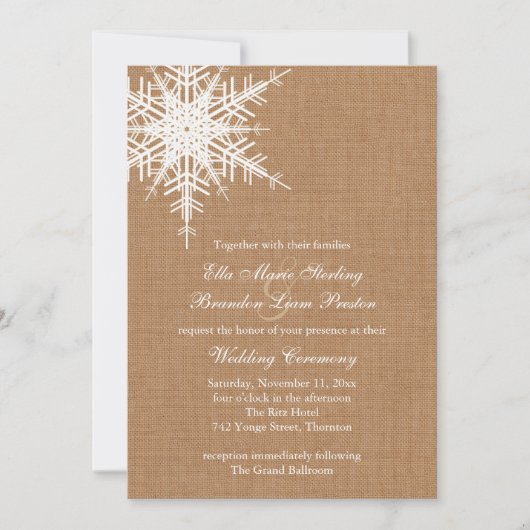 Faire-part de mariage Burlap d'hiver (Devant)