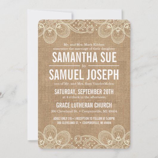 Faire-part de mariage Burlap & Lace (Devant)