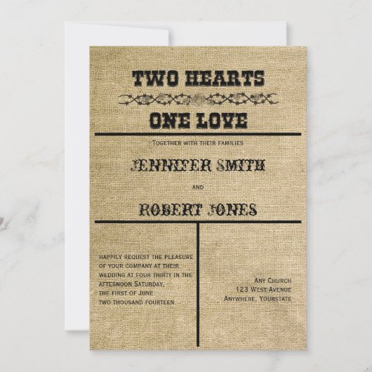 Faire-part de mariage Burlap Ouest (Devant)