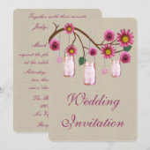 Faire-part de mariage Burlap Russe Rose Mason Jarr (Devant / Derrière)