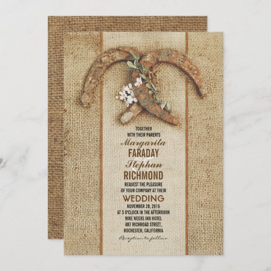 Faire-part de mariage Burlap rustique avec fer à c (Devant / Derrière)