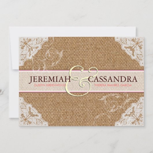 Faire-part de mariage Burlap & White Lace (Devant)