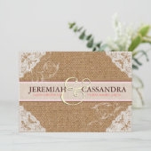 Faire-part de mariage Burlap & White Lace (Debout devant)