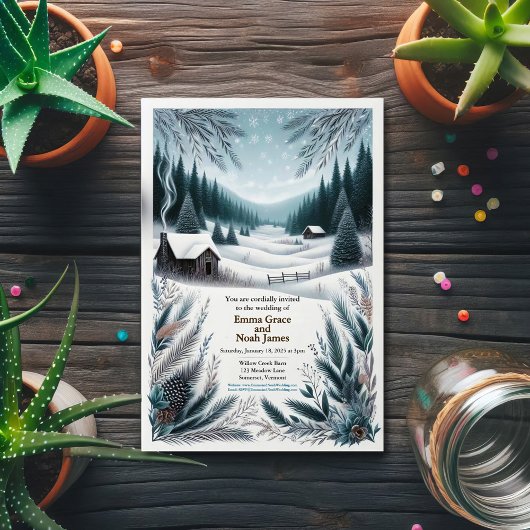 Faire-part de mariage Cabine d'hiver rustique