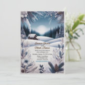 Faire-part de mariage Cabine d'hiver rustique (Debout devant)