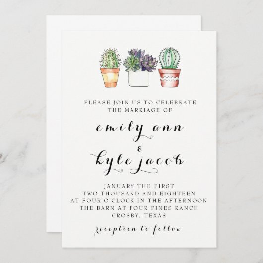 Faire-part de mariage Cactus (Devant / Derrière)