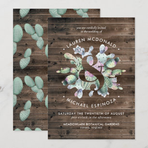 Faire-part de mariage Cactus rustique et bois de g