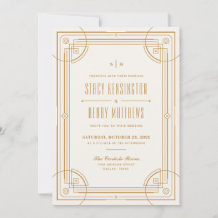 Faire-part de mariage cadre Art déco moderne - Bru
