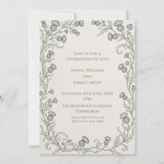 Faire-part de mariage cadre botanique argent (Devant)