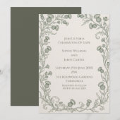 Faire-part de mariage cadre botanique argent (Devant / Derrière)